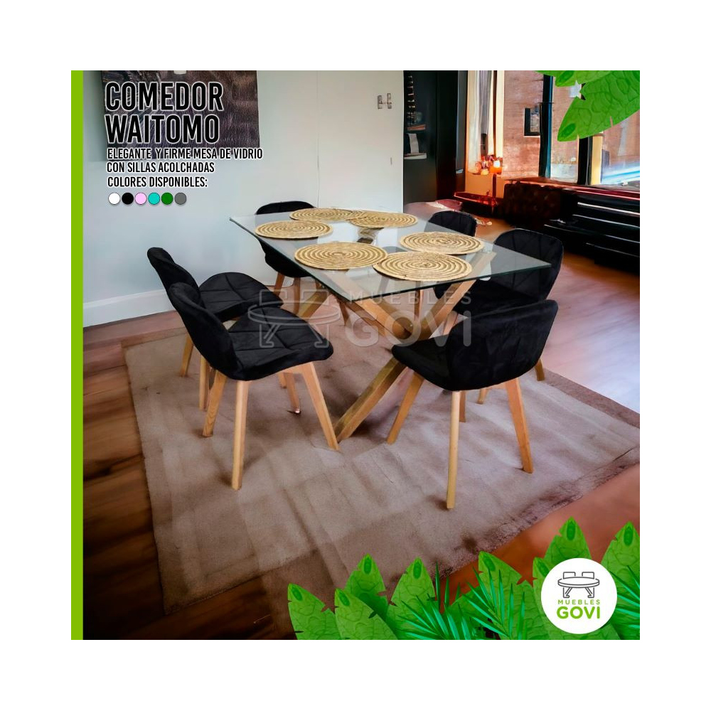 Comedor Waitomo Mesa Rectangular con Sillas Velvet