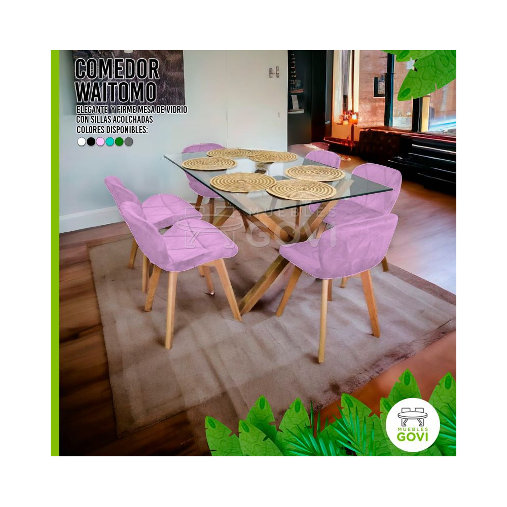 Comedor Waitomo Mesa Rectangular con Sillas Velvet