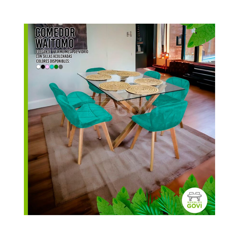 Comedor Waitomo Mesa Rectangular con Sillas Velvet