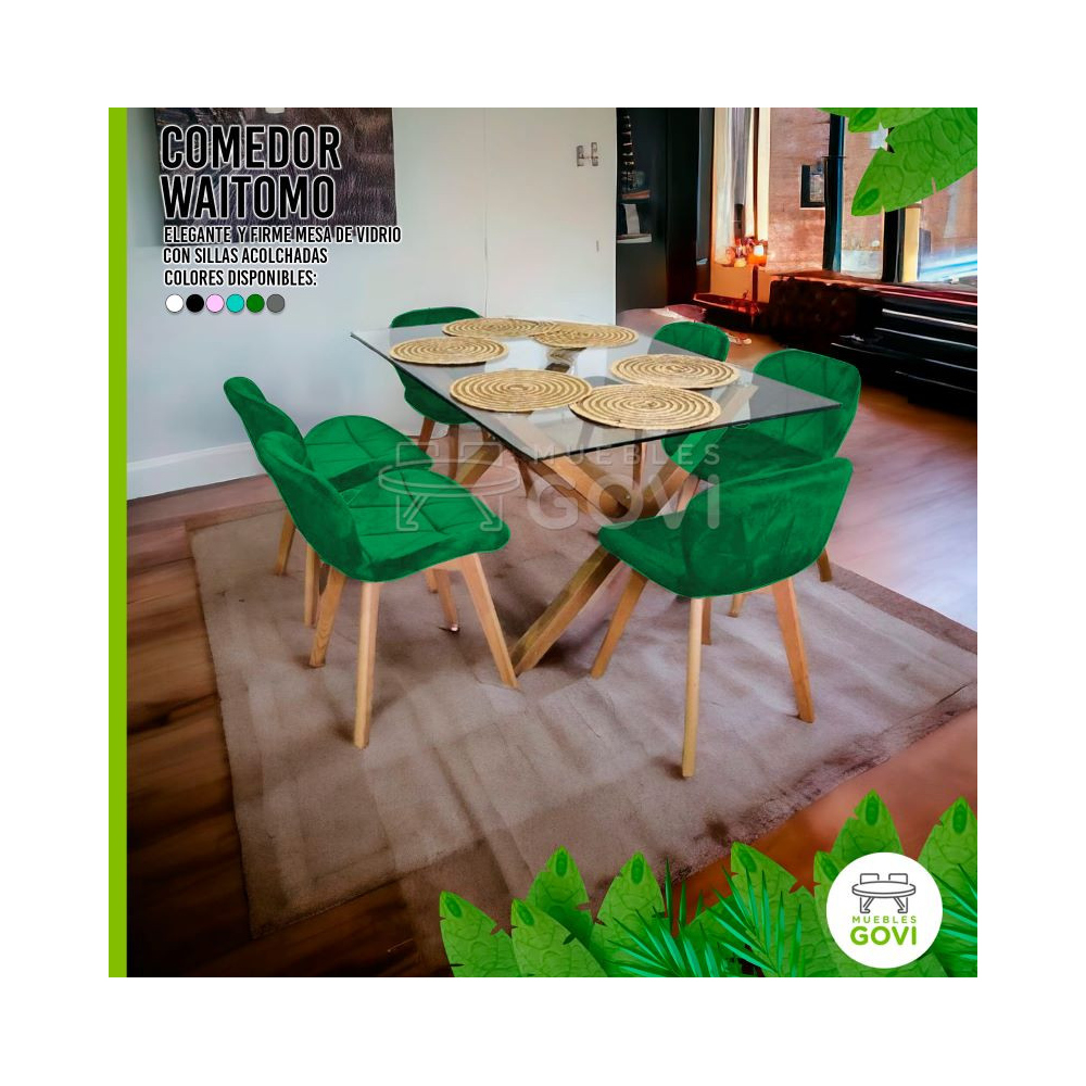 Comedor Waitomo Mesa Rectangular con Sillas Velvet