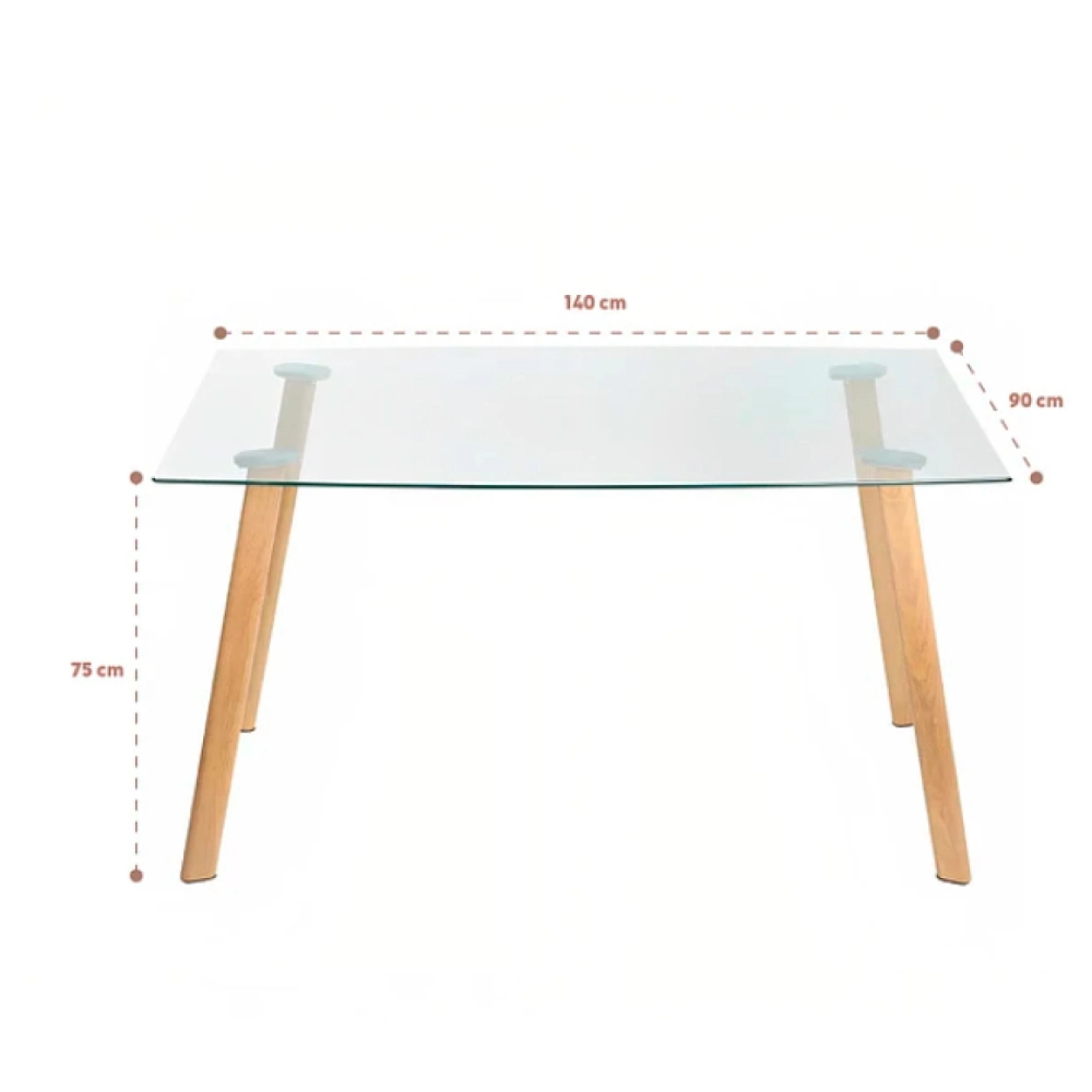 Mesa Nórdica Rectangular Vidrio 140x90cm
