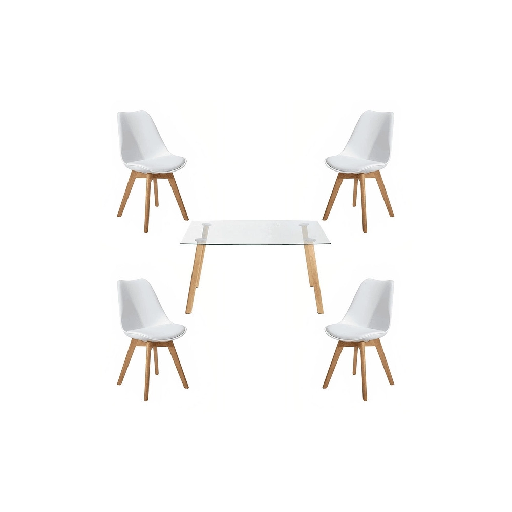 Comedor Nordico Mesa Rectangular de Vidrio y Sillas Tulip