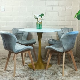 Comedor Mesa Tulip Gold + Sillas Velvet