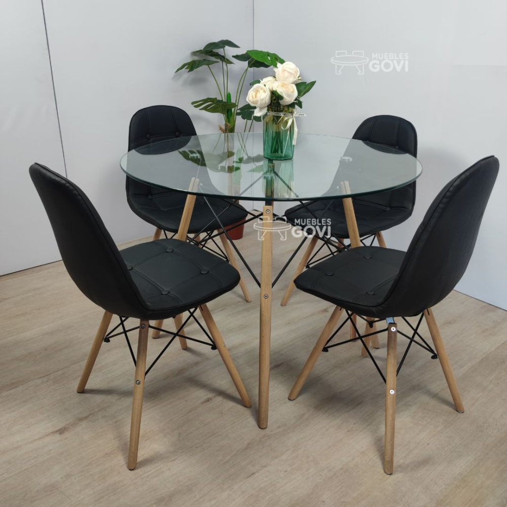 Comedor Volga Mesa Redonda de Vidrio + Sillas Buckle