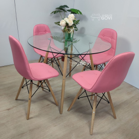 Comedor Volga Mesa Redonda de Vidrio + Sillas Buckle