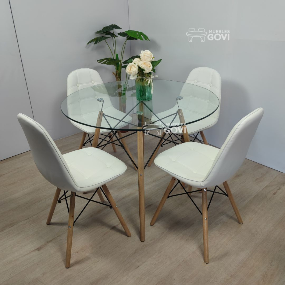 Comedor Volga Mesa Redonda de Vidrio + Sillas Buckle