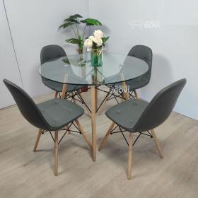 Comedor Volga Mesa Redonda de Vidrio + Sillas Buckle