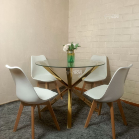 Comedor Anauco Mesa Redonda Madrid Gold + Sillas Tulip