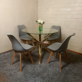 Comedor Anauco Mesa Redonda Madrid Gold + Sillas Tulip