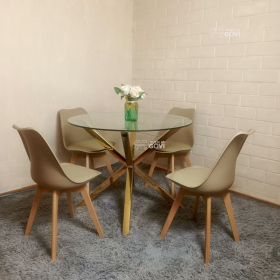 Comedor Anauco Mesa Redonda Madrid Gold + Sillas Tulip