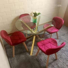 Comedor Motatan Mesa Redonda Madrid Gold + Sillas Radar Velvet