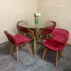 Comedor Motatan Mesa Redonda Madrid Gold + Sillas Radar Velvet