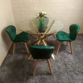 Comedor Motatan Mesa Redonda Madrid Gold + Sillas Radar Velvet