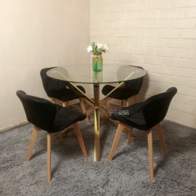 Comedor Motatan Mesa Redonda Madrid Gold + Sillas Radar Velvet