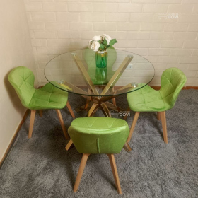 Comedor Motatan Mesa Redonda Madrid Gold + Sillas Radar Velvet