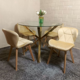 Comedor Motatan Mesa Redonda Madrid Gold + Sillas Radar Velvet
