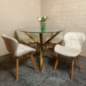 Comedor Motatan Mesa Redonda Madrid Gold + Sillas Radar Velvet