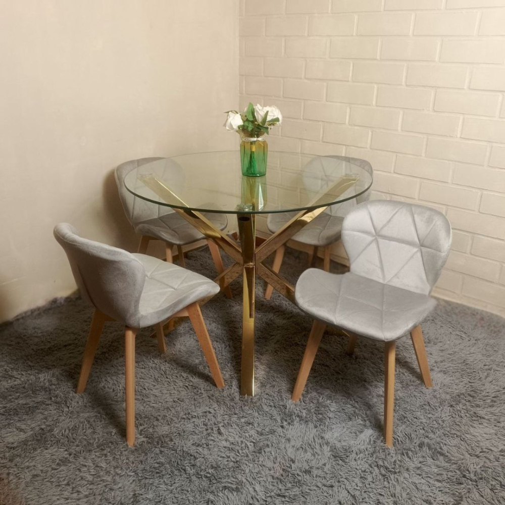 Comedor Motatan Mesa Redonda Madrid Gold + Sillas Radar Velvet