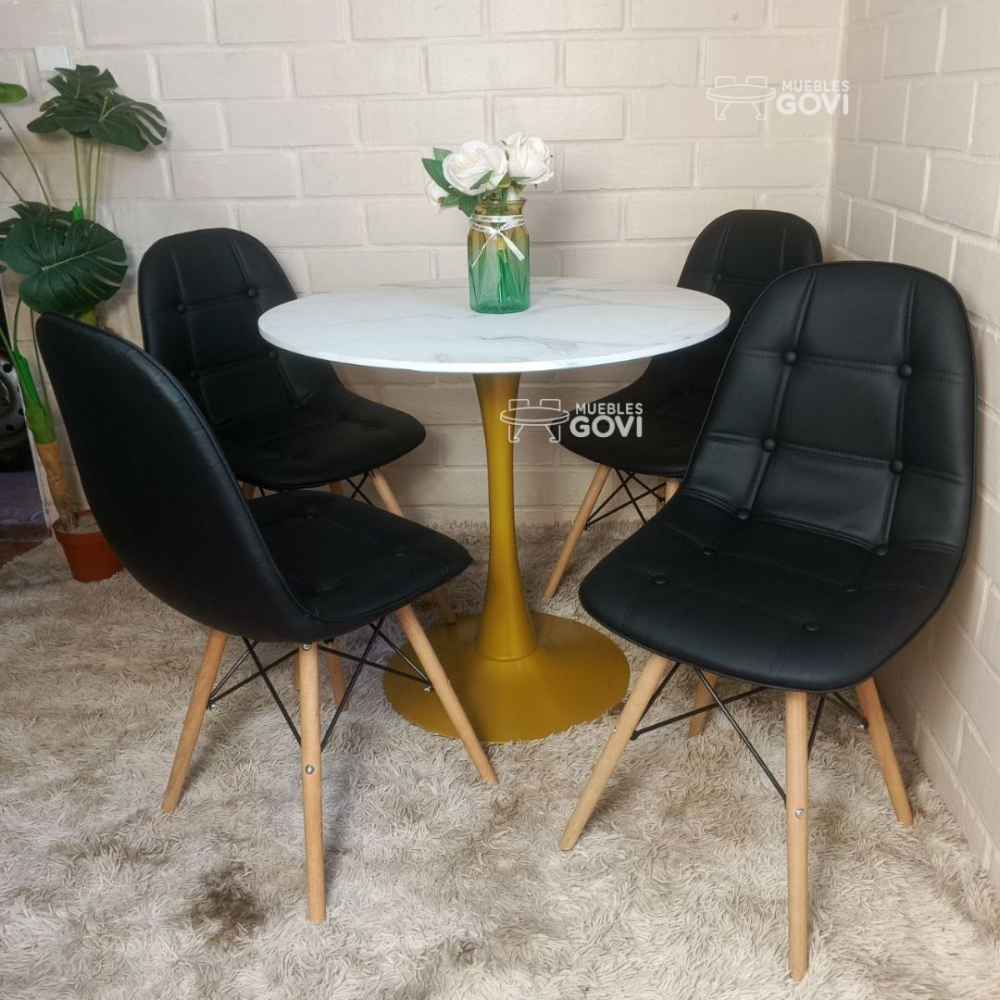 Comedor Tuy Mesa Tulip Gold + Sillas Buckle