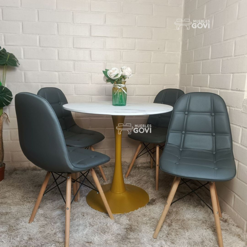 Comedor Tuy Mesa Tulip Gold + Sillas Buckle