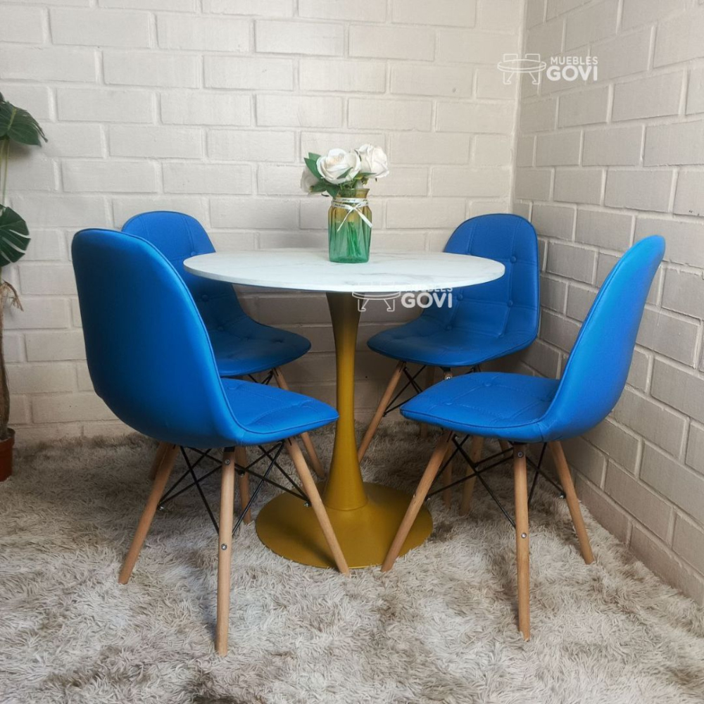 Comedor Tuy Mesa Tulip Gold + Sillas Buckle
