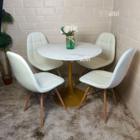 Comedor Tuy Mesa Tulip Gold + Sillas Buckle