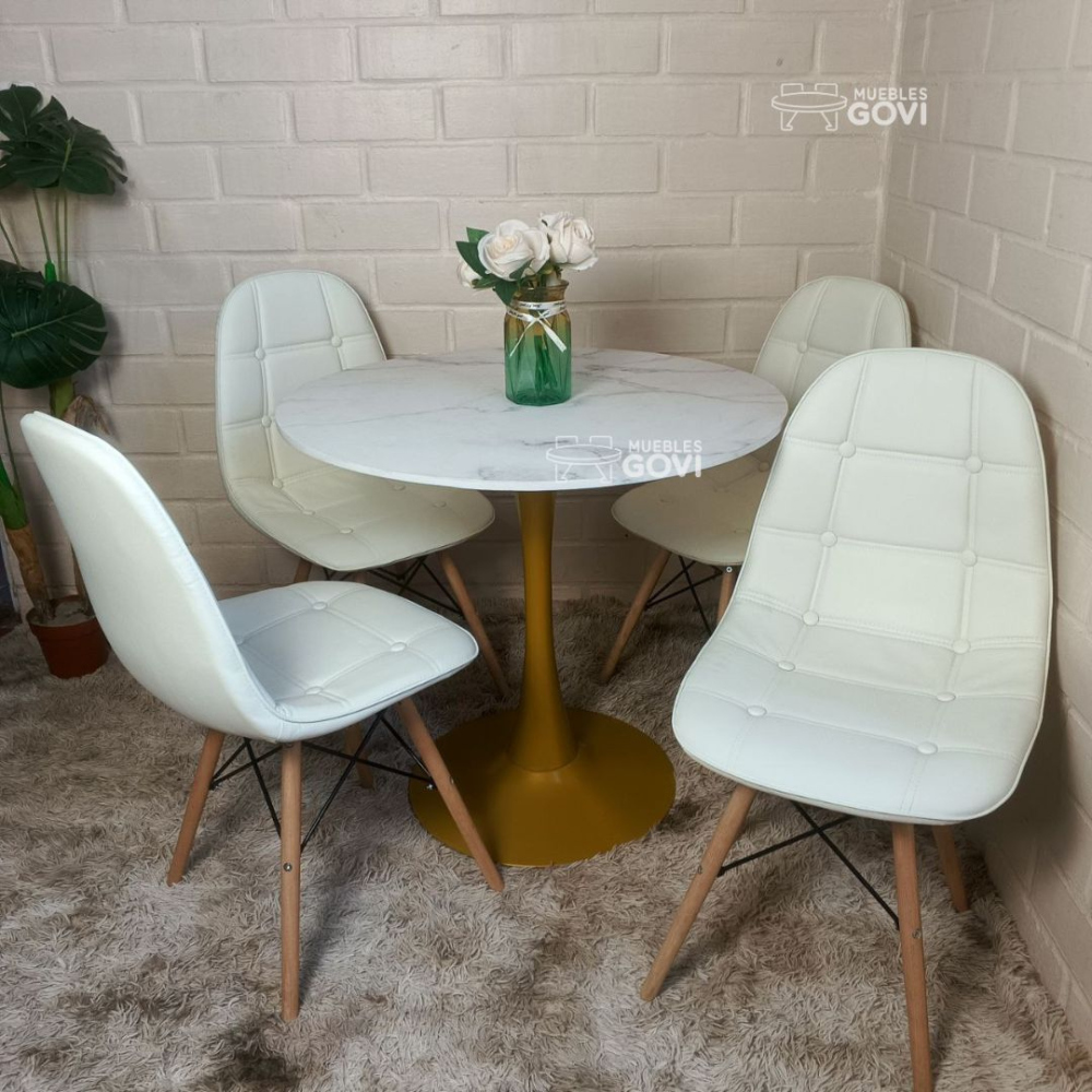 Comedor Tuy Mesa Tulip Gold + Sillas Buckle
