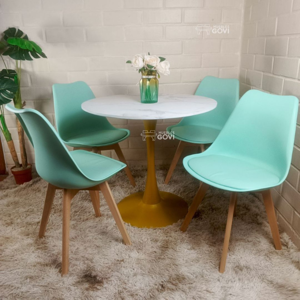 Comedor Ocamo: Mesa Tulip Gold + Sillas Oak