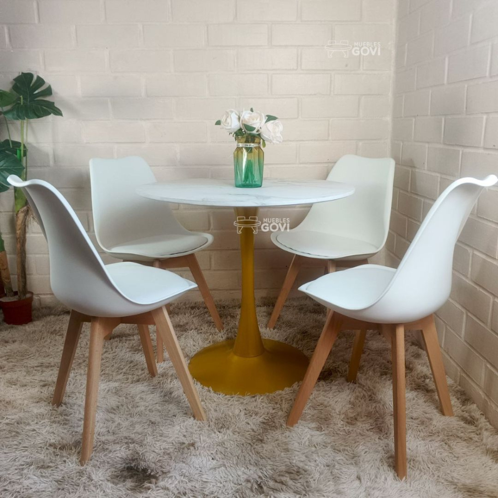 Comedor Ocamo: Mesa Tulip Gold + Sillas Oak