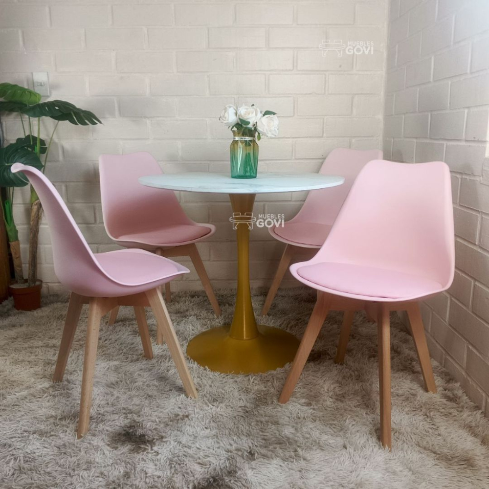 Comedor Ocamo: Mesa Tulip Gold + Sillas Oak