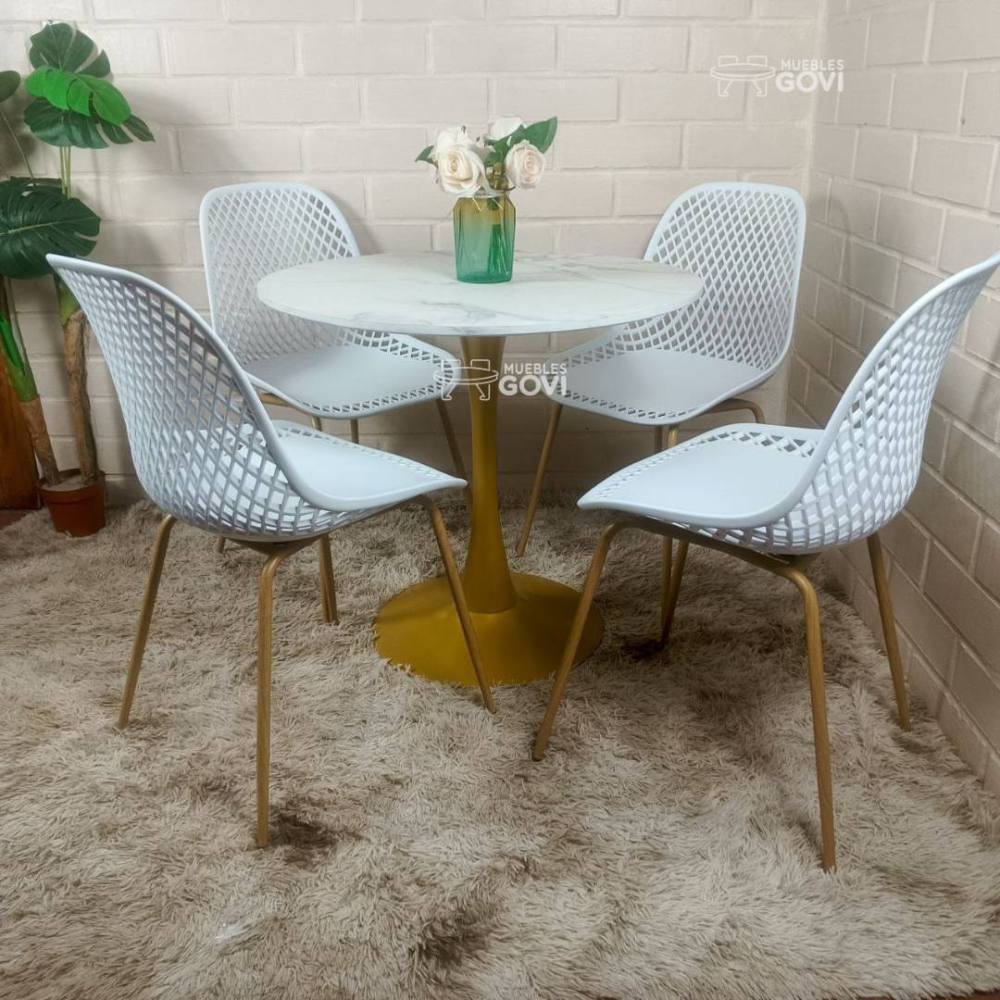 Comedor Médanos: Mesa Tulip Gold + Sillas Panali