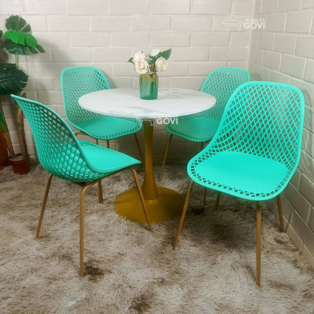 Comedor Médanos: Mesa Tulip Gold + Sillas Panali