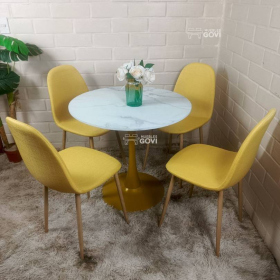 Comedor Morichal: Mesa Tulip Gold + Sillas Scoop