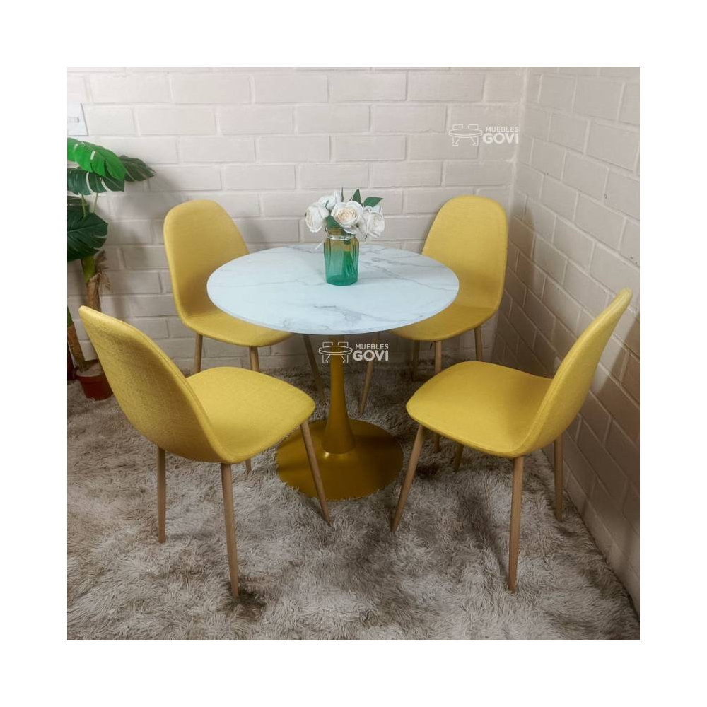 Comedor Morichal: Mesa Tulip Gold + Sillas Scoop