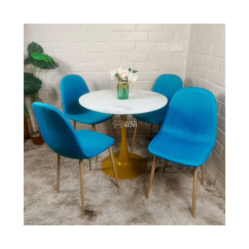 Comedor Morichal: Mesa Tulip Gold + Sillas Scoop