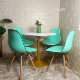 Comedor Unare: Mesa Tulip Gold + Sillas Eames