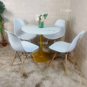 Comedor Unare: Mesa Tulip Gold + Sillas Eames