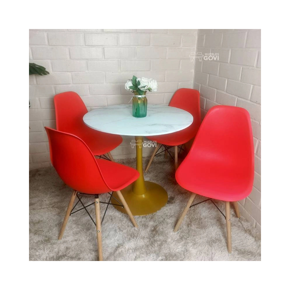 Comedor Unare: Mesa Tulip Gold + Sillas Eames