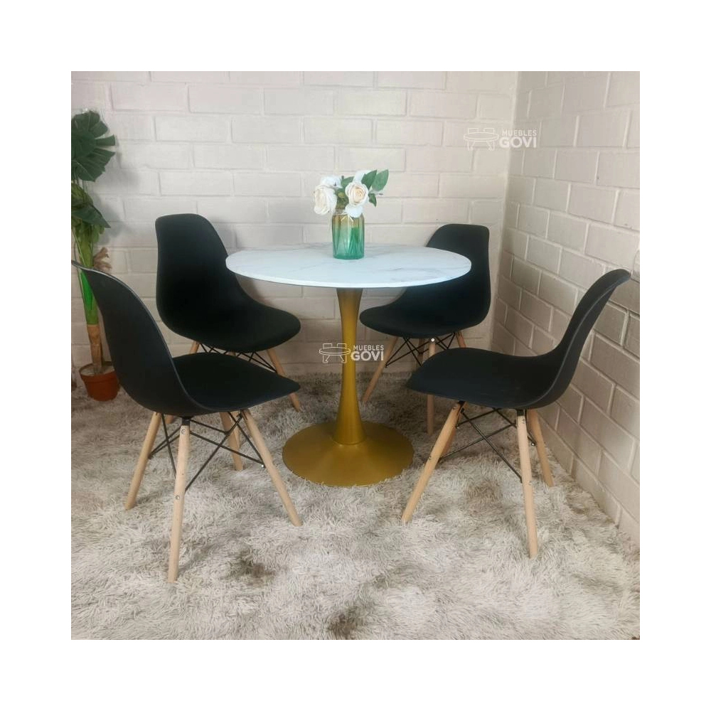 Comedor Unare: Mesa Tulip Gold + Sillas Eames