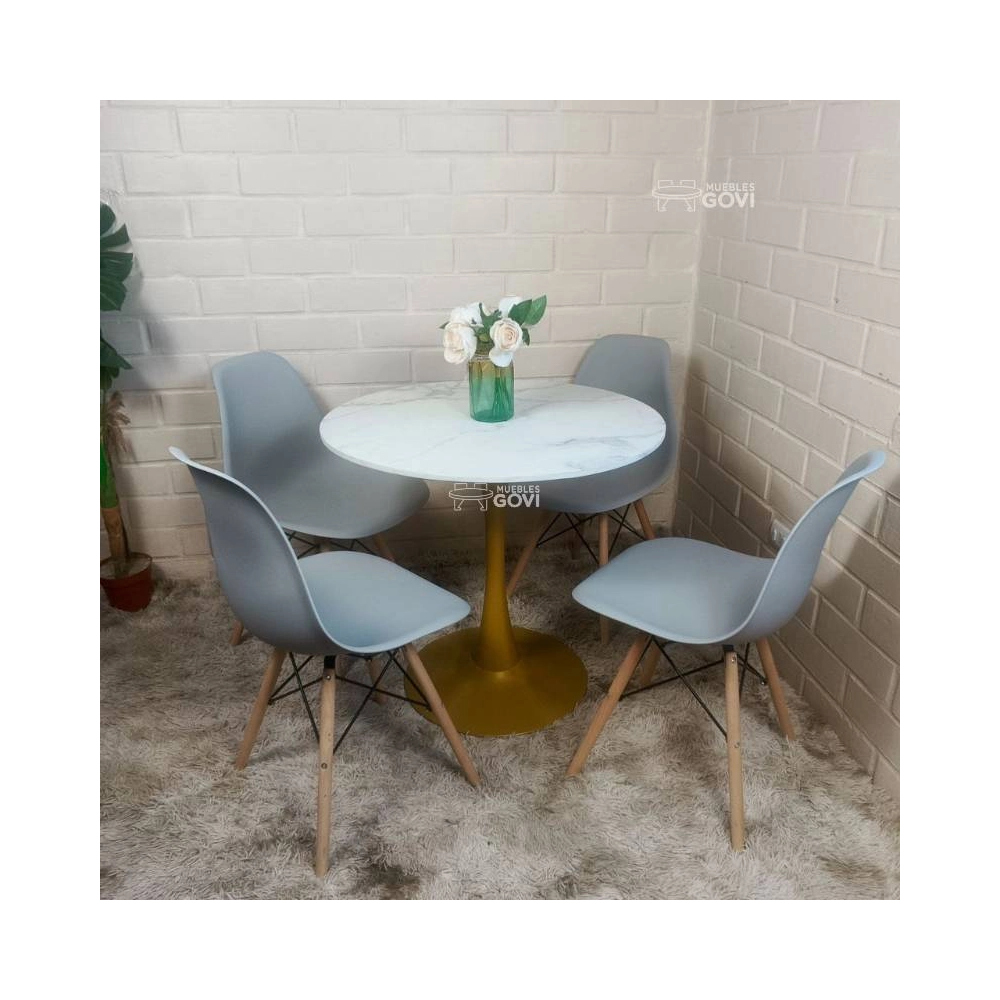 Comedor Unare: Mesa Tulip Gold + Sillas Eames