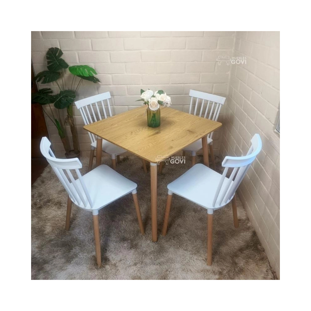 Comedor Sofia Mesa Cuadrada 80x80cm y Sillas Windsor