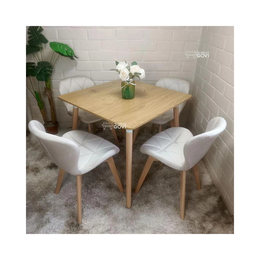 Comedor Perijá con Mesa Cuadrada MDF + Sillas Radar Velvet Tapizadas en Felpa