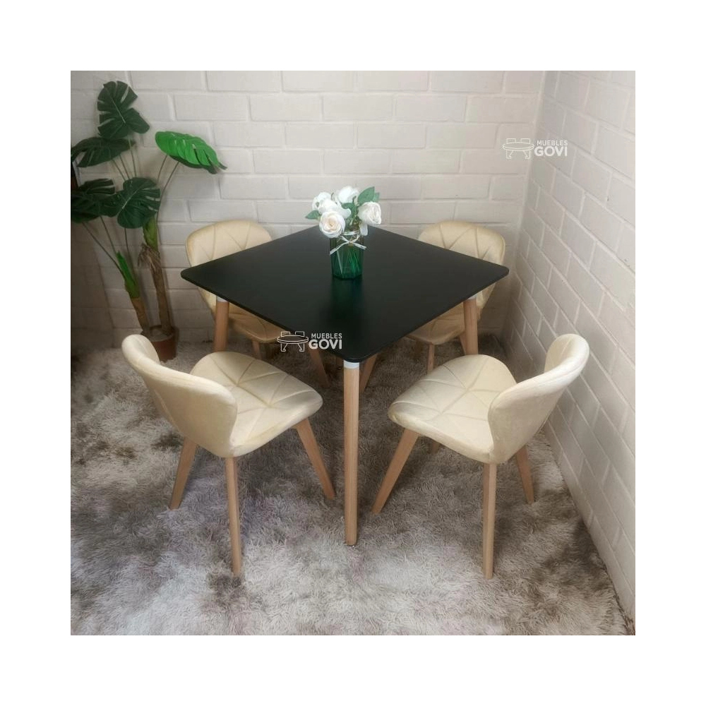 Comedor Perijá con Mesa Cuadrada MDF + Sillas Radar Velvet Tapizadas en Felpa