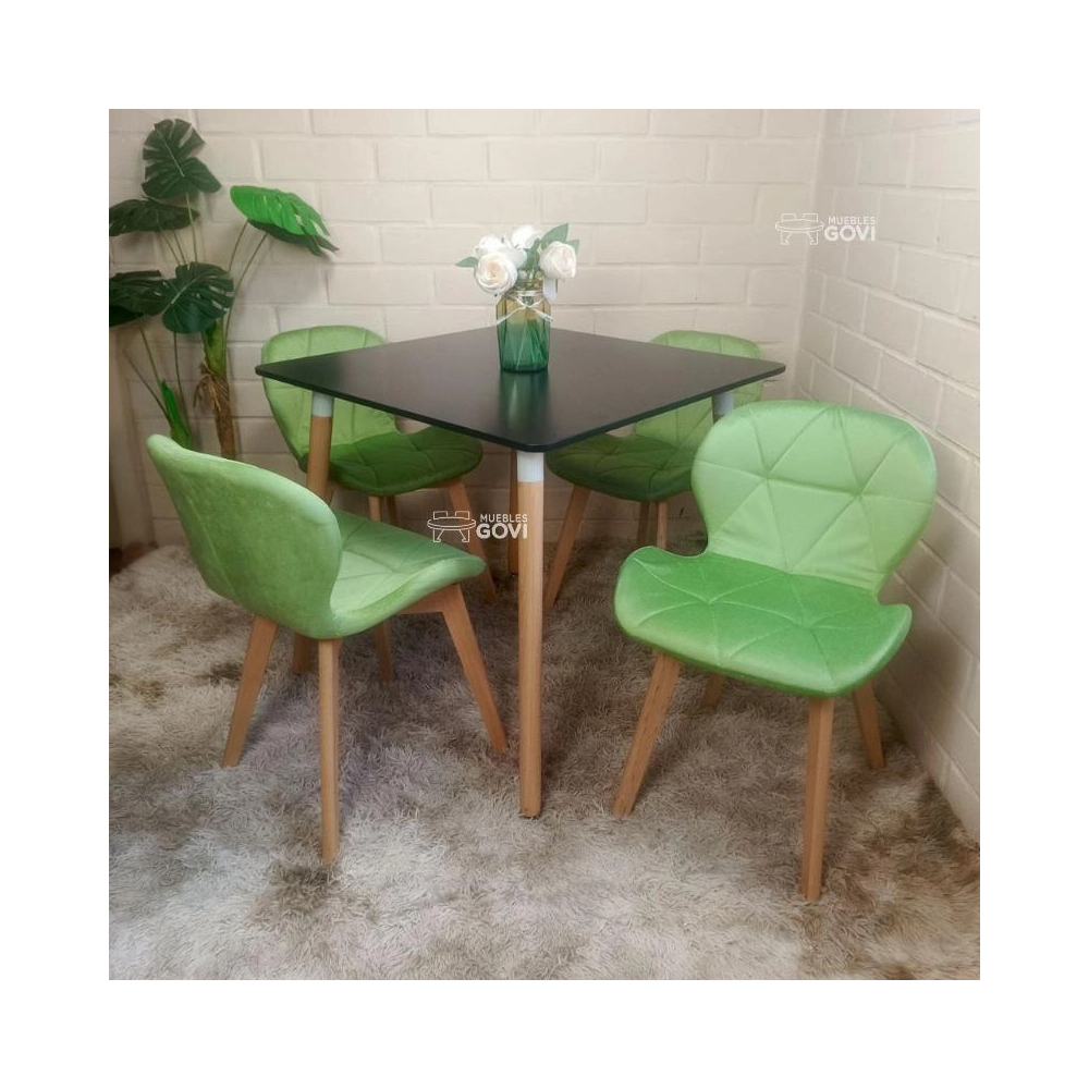 Comedor Perijá con Mesa Cuadrada MDF + Sillas Radar Velvet Tapizadas en Felpa