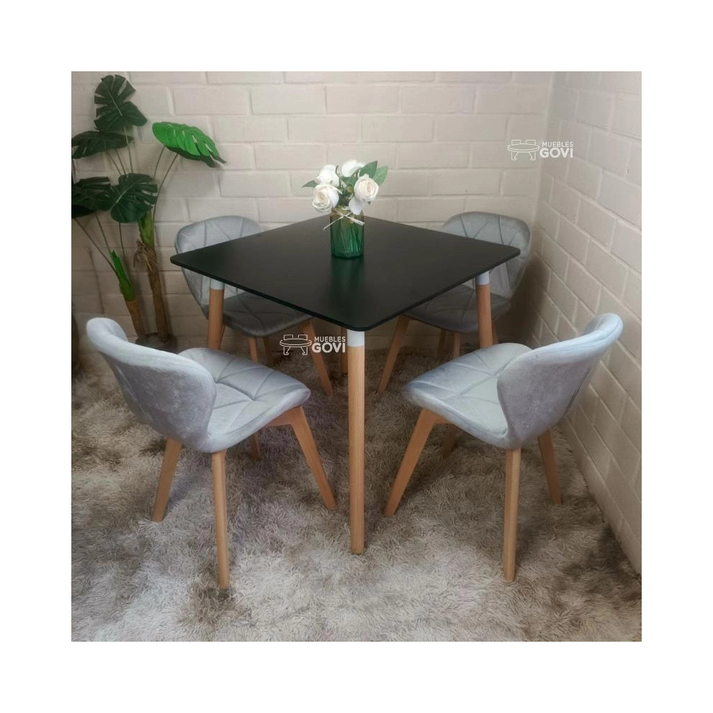 Comedor Perijá con Mesa Cuadrada MDF + Sillas Radar Velvet Tapizadas en Felpa