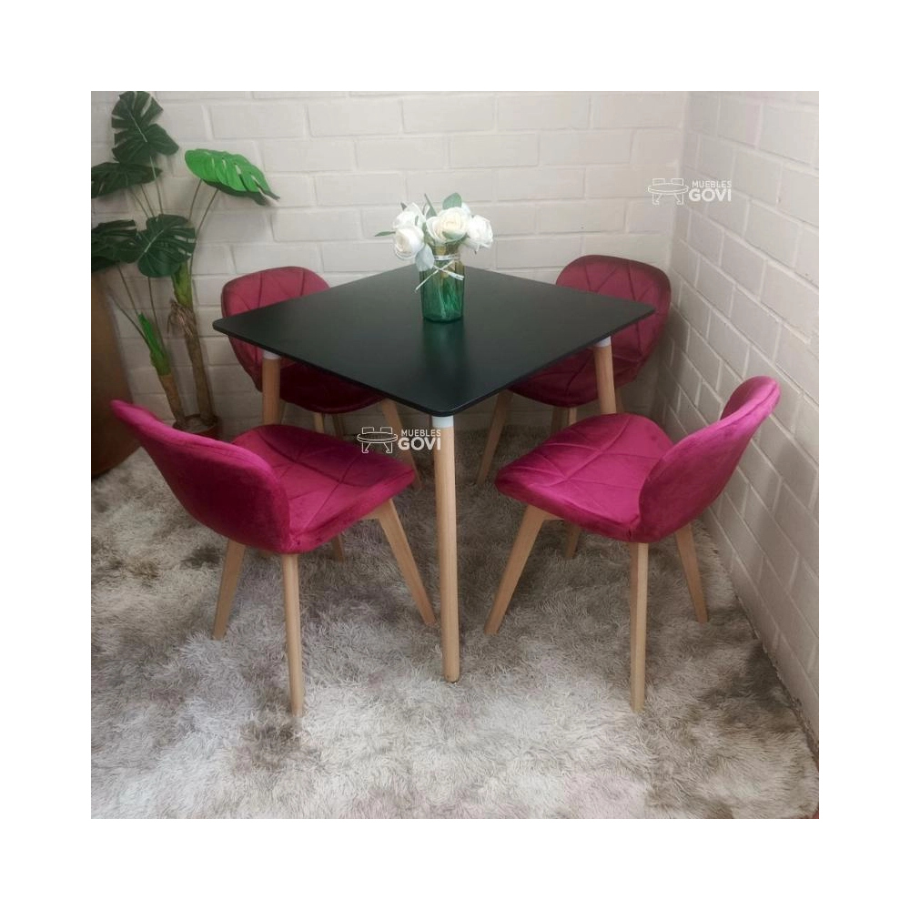 Comedor Perijá con Mesa Cuadrada MDF + Sillas Radar Velvet Tapizadas en Felpa