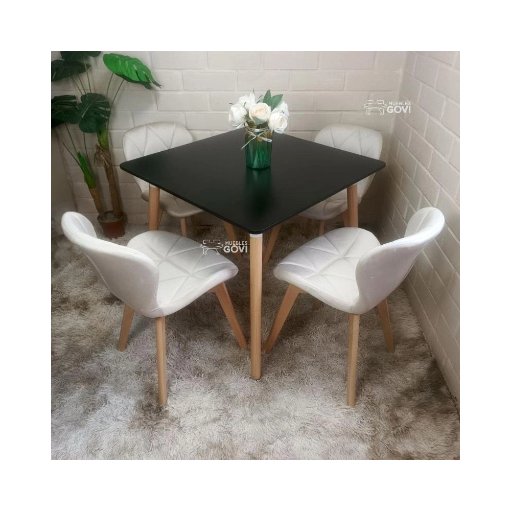 Comedor Perijá con Mesa Cuadrada MDF + Sillas Radar Velvet Tapizadas en Felpa