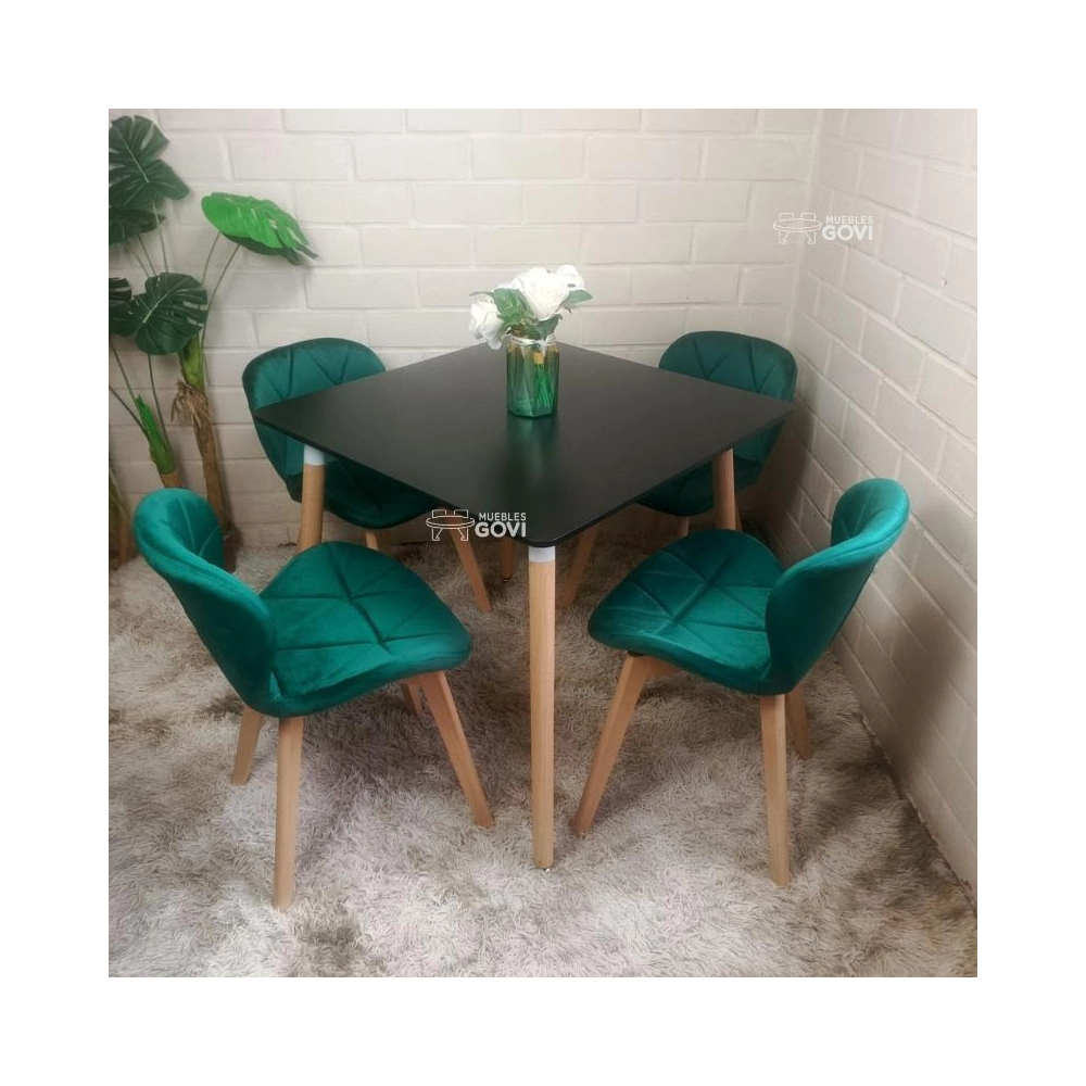 Comedor Perijá con Mesa Cuadrada MDF + Sillas Radar Velvet Tapizadas en Felpa