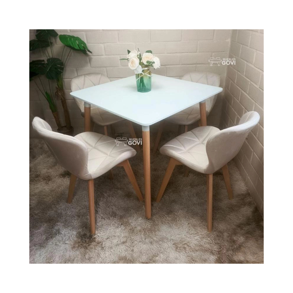 Comedor Perijá con Mesa Cuadrada MDF + Sillas Radar Velvet Tapizadas en Felpa