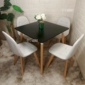 Comedor Urao con Mesa Cuadrada MDF 80x80 cm + Sillas Capitone Tapizadas en Felpa